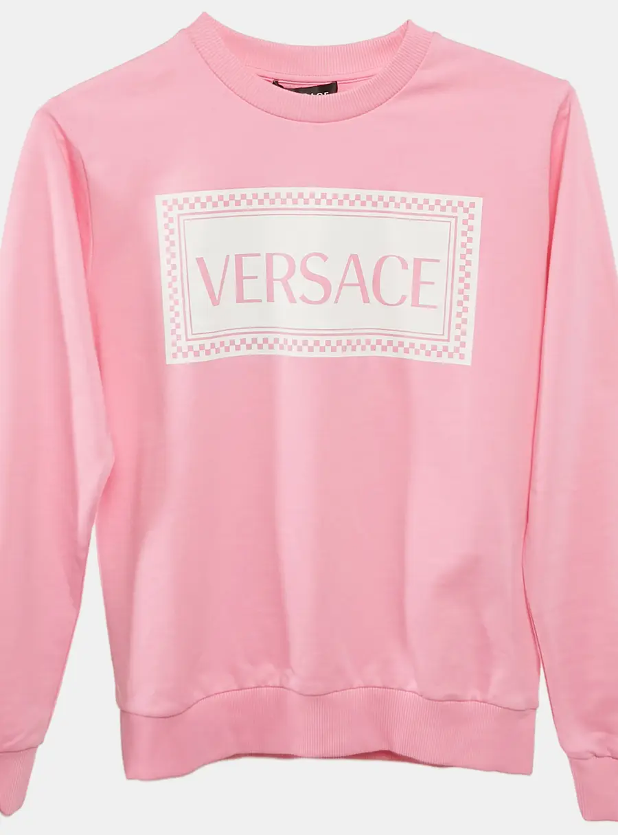 Versace Kids Pink Logo Print Cotton Crewneck Sweatshirt 12 Yrs