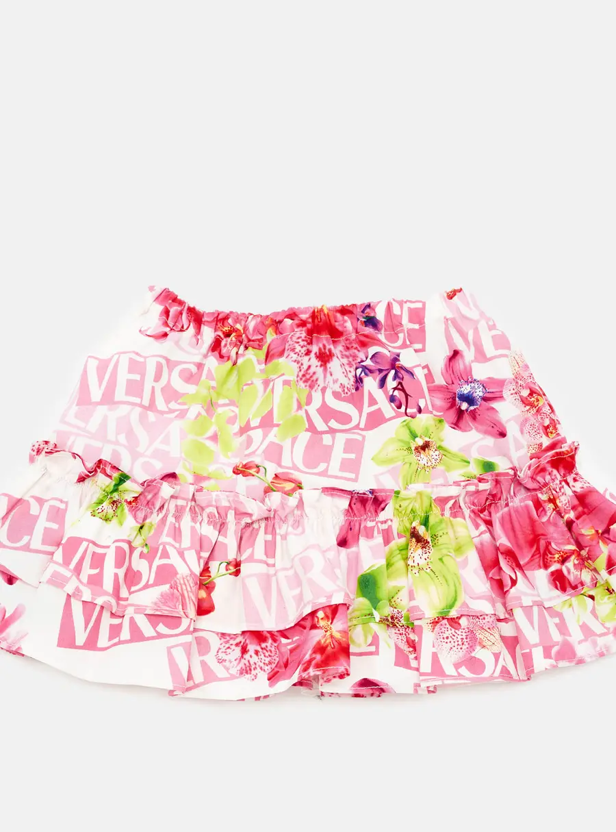 Versace Kids Pink Floral Print Cotton Mini Skirt 12/18M