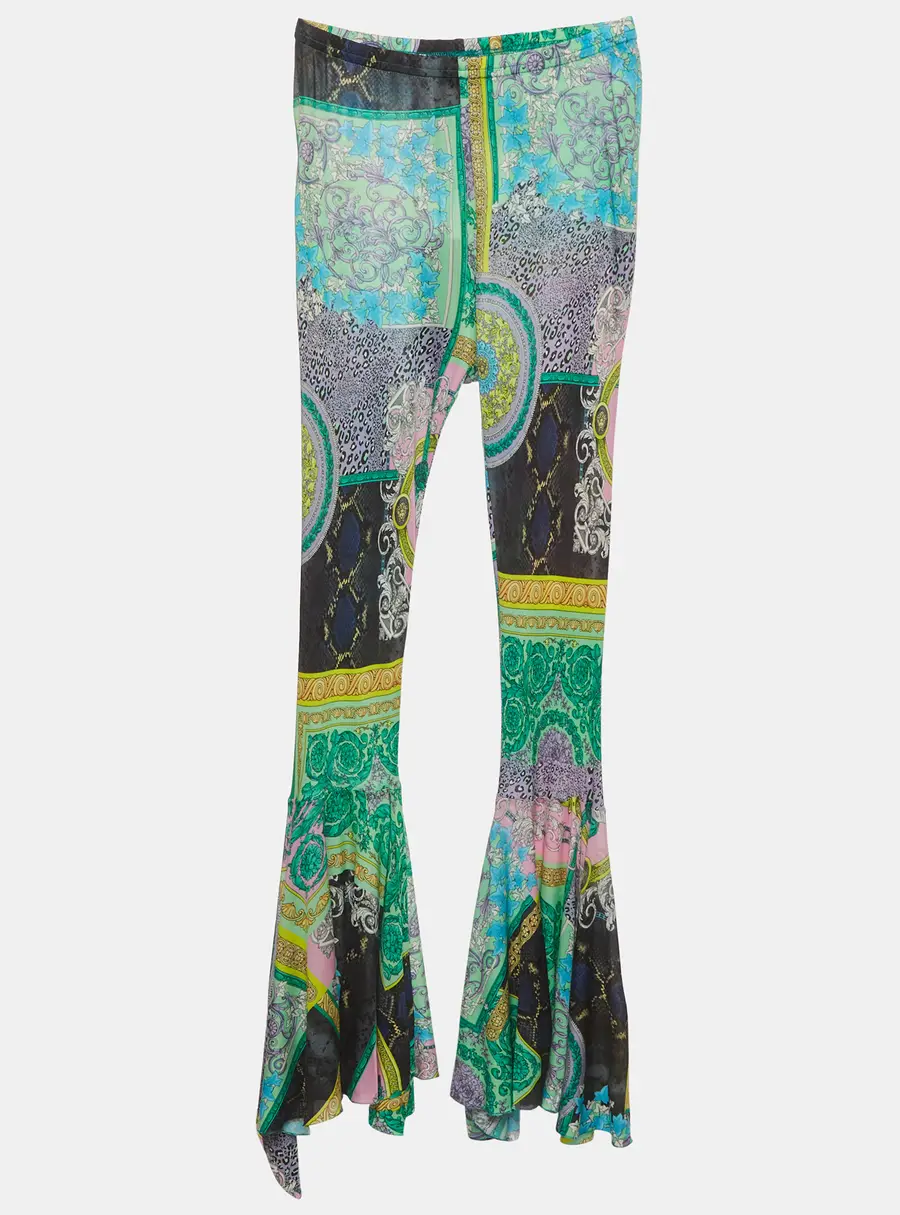 Versace Kids Multicolor Barocco Patchwork Print Jersey Flared Pants 10 Yrs