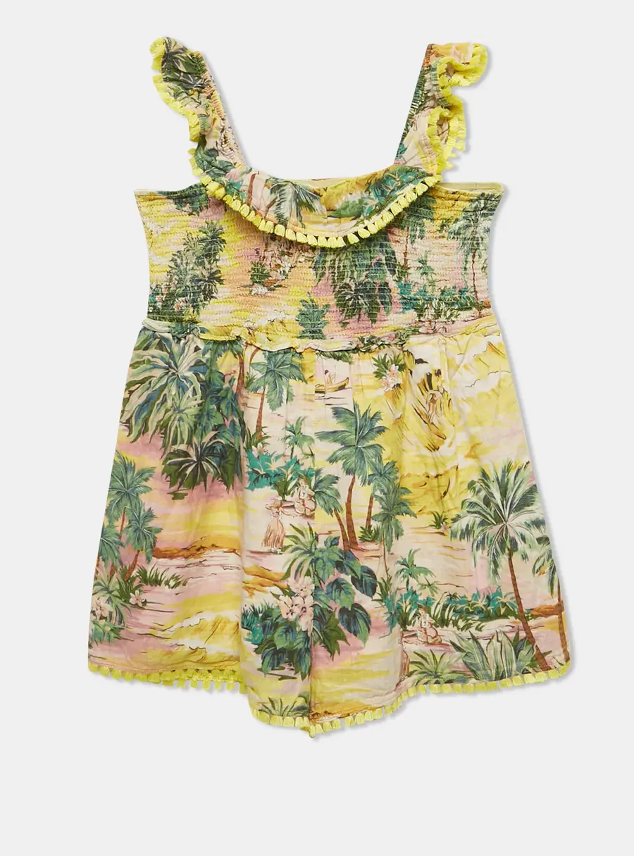 Zimmermann Kids Yellow Tropical Print Cotton Playsuit 10 Yrs