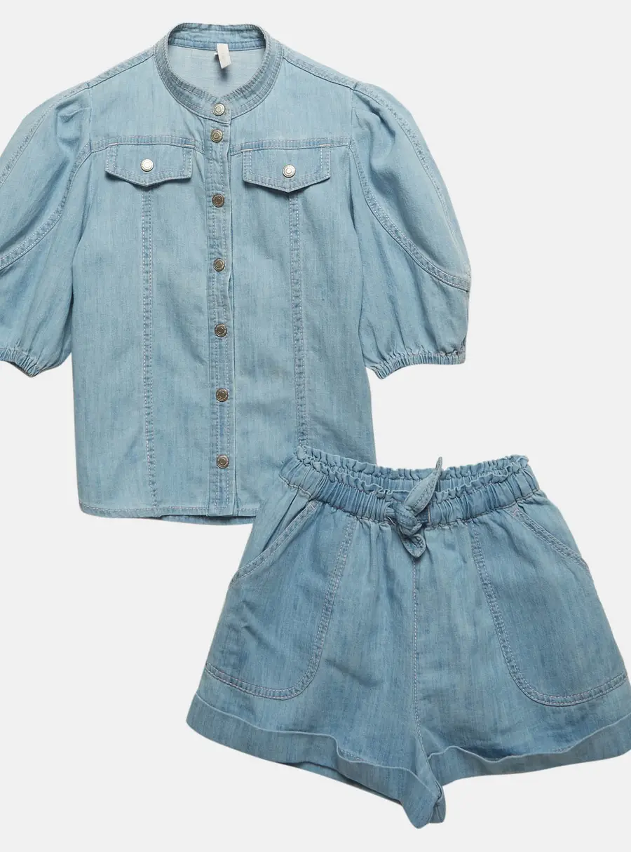 Zimmermann Kids Blue Chambray Top and Shorts Set 6 Yrs