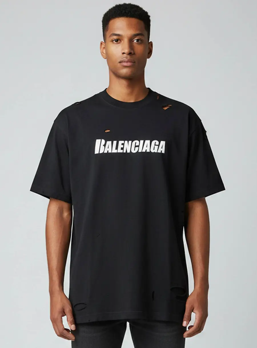 Balenciaga Unifit Black Cotton Distressed Oversize Boxy Fit T-Shirt L