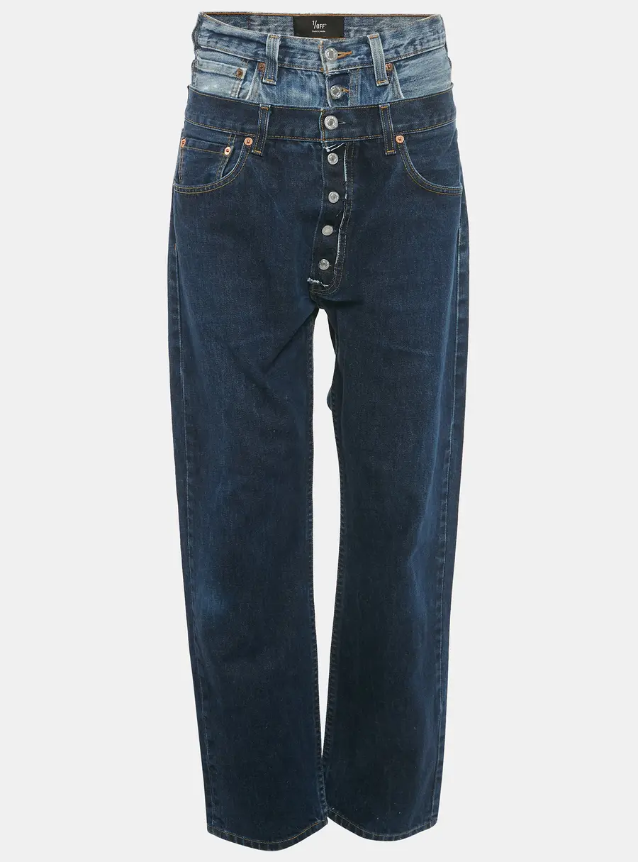 1/off Blue Denim High Waist Baggy Remade Jeans M Waist 32"