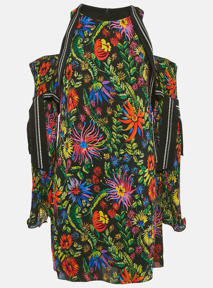3.1 Phillip Lim Black/Multicolor Floral Print Crepe Cold Shoulder Mini Dress M
