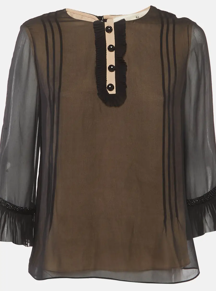 3.1 Phillip Lim Black Chiffon Embellished Sleeve Top S