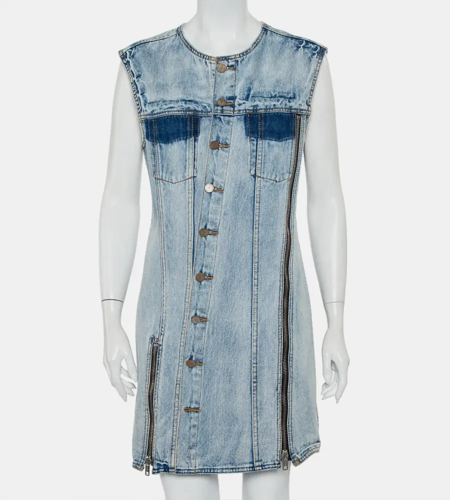 3.1 Phillip Lim Blue Light Wash Denim Asymmetric Button Front Sleeveless Mini Dress M