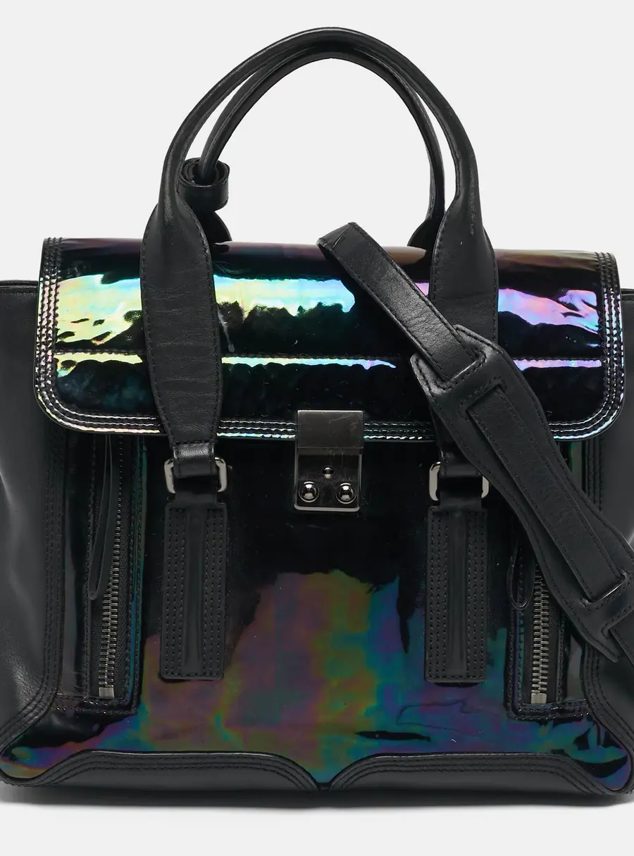 3.1 Phillip Lim Pashli Black/Holographic Patent Leather and Leather Satchel
