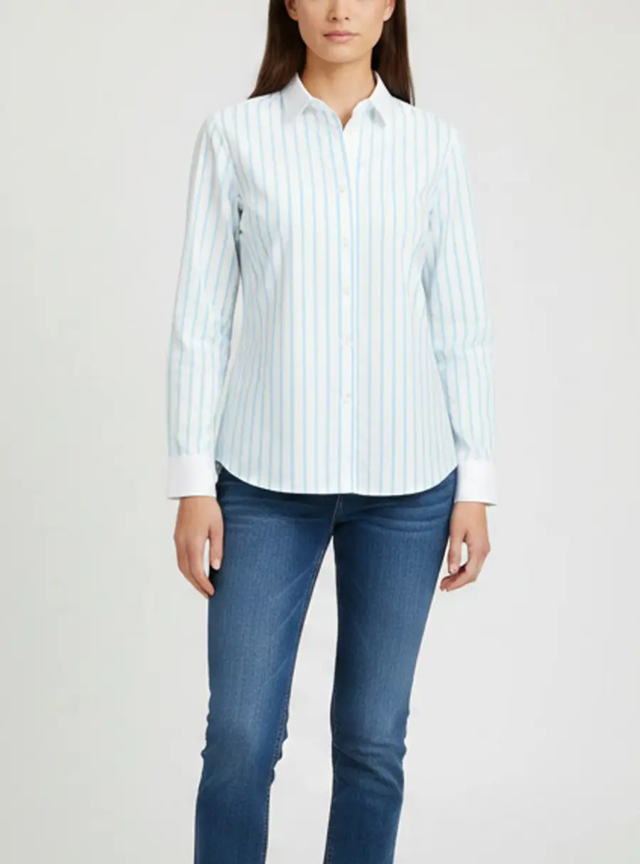 Basler Aqua/White Stripe Stretch Cotton Long Sleeve Shirt XL