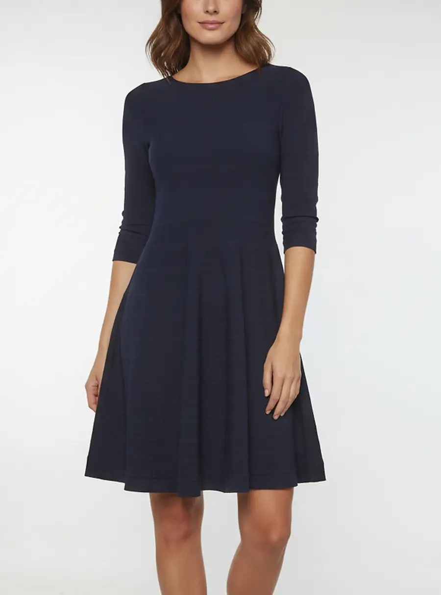Blumarine Navy Blue Stretch Knit Flared Mini Dress M