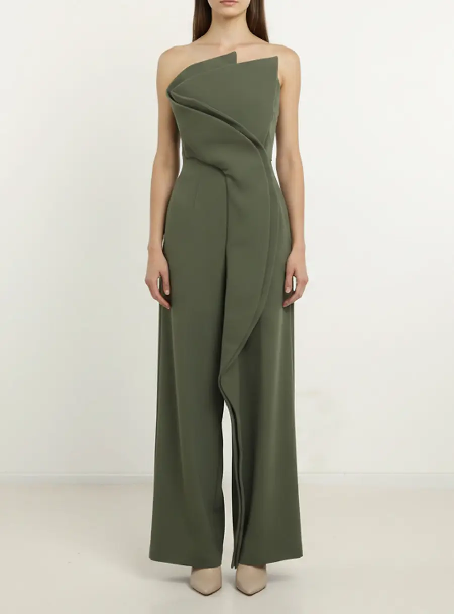 Azzi & Osta Green Crepe Look 8 Strapless Jumpsuit M