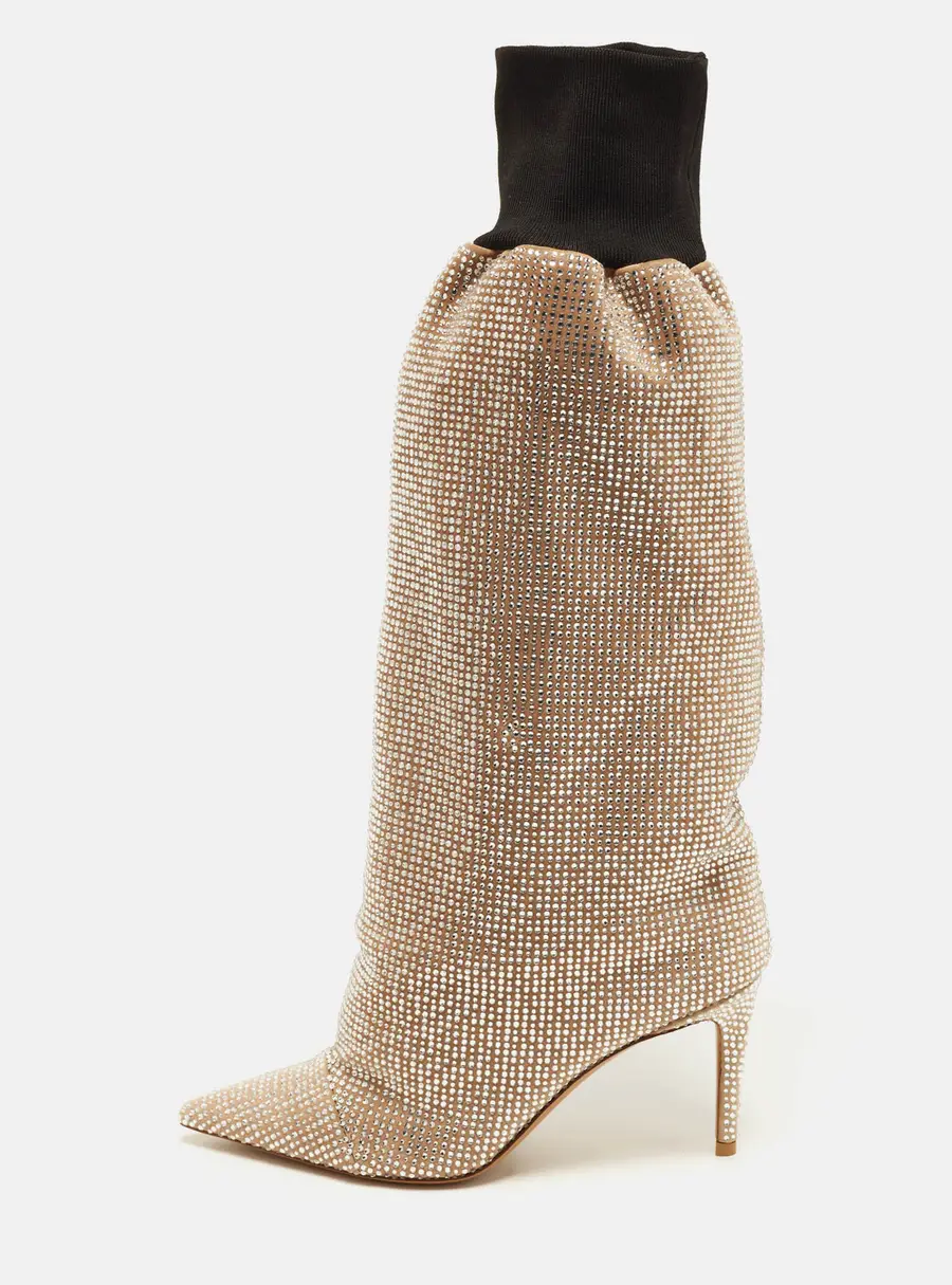 Alexandre Vuuathier Size 39 Silver Crystals and Suede Crystal Embellished Mid Calf Boots