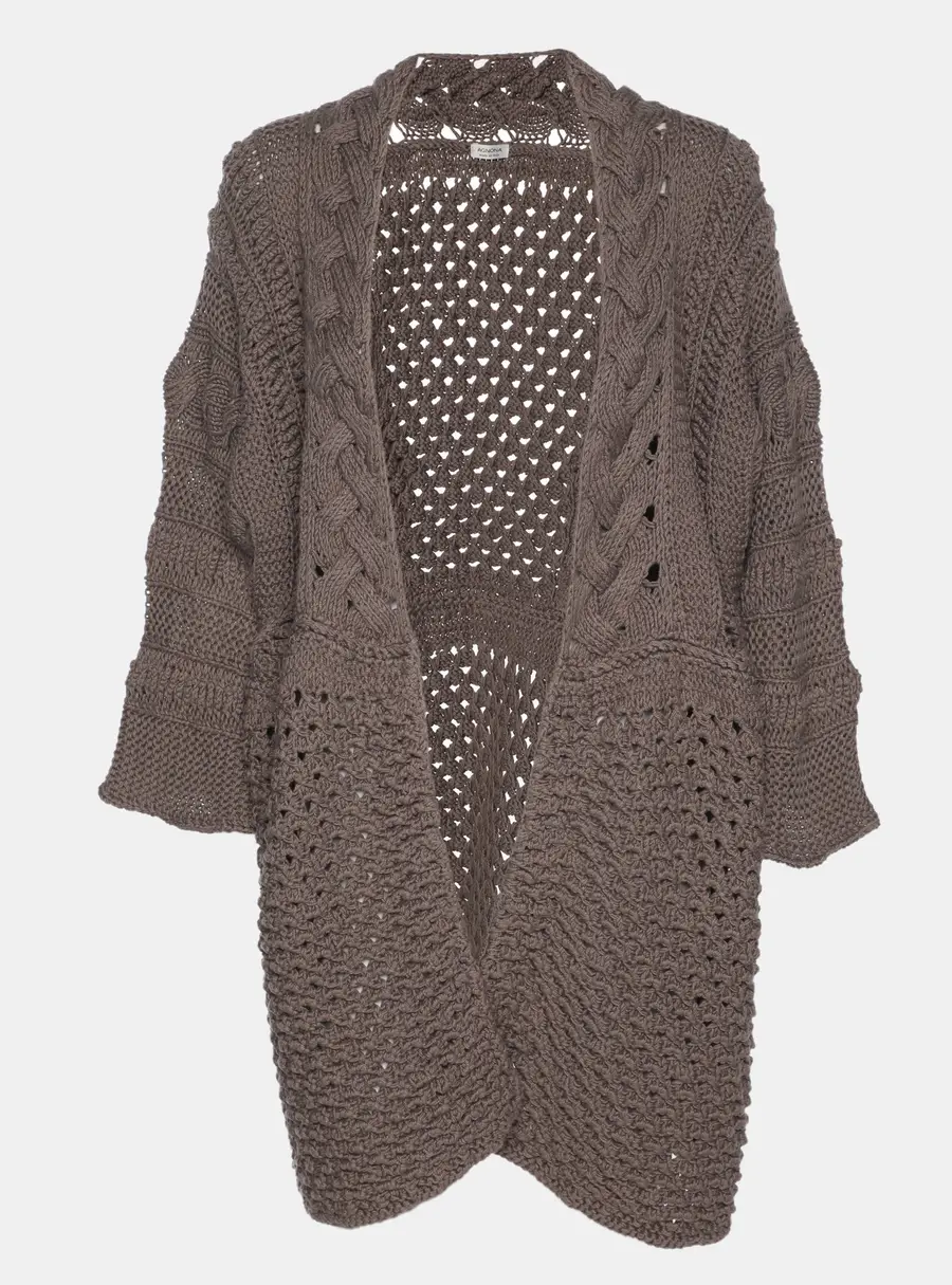 Agnona Dark Beige Cotton Knit Cable Thick Cardigan XXXL