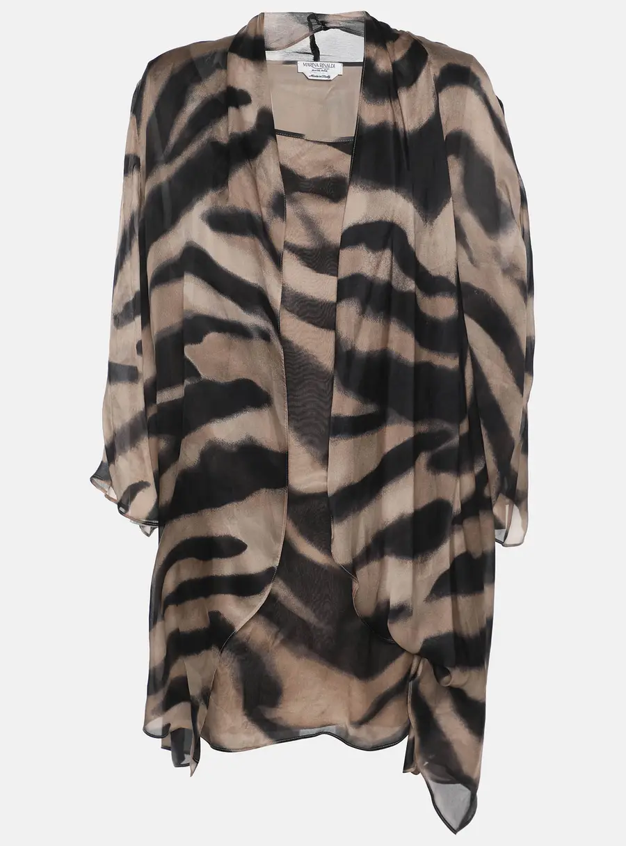 Marina Rinaldi Beige Zebra Print Chiffon Twinset Cardigan L