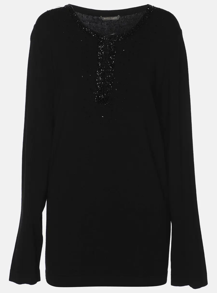 Marina Rinaldi Black Jersey Beads Embellished Top XL