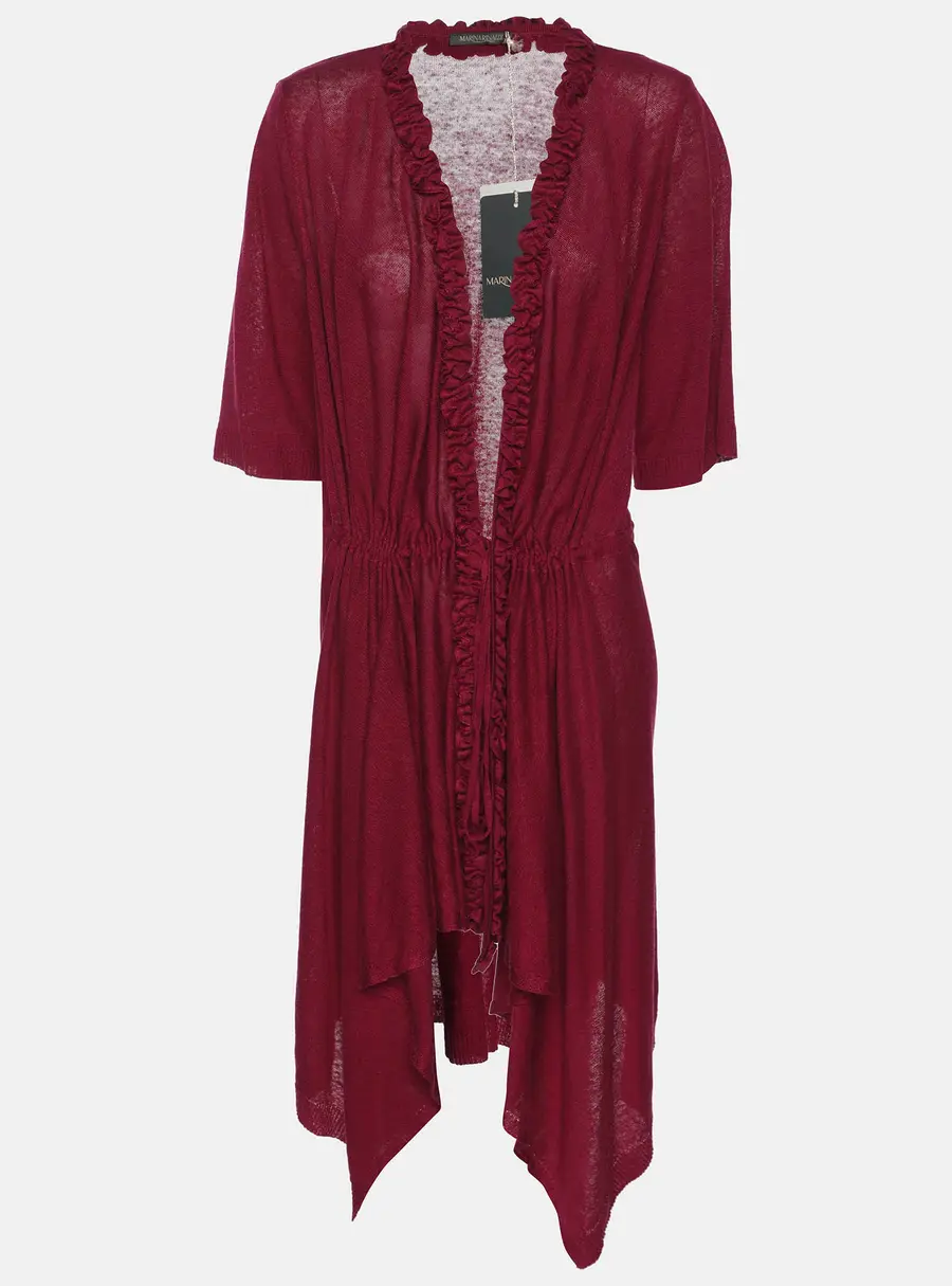 Marina Rinaldi Burgundy Stretch Knit Ruffle Edge Drawstring Cardigan L