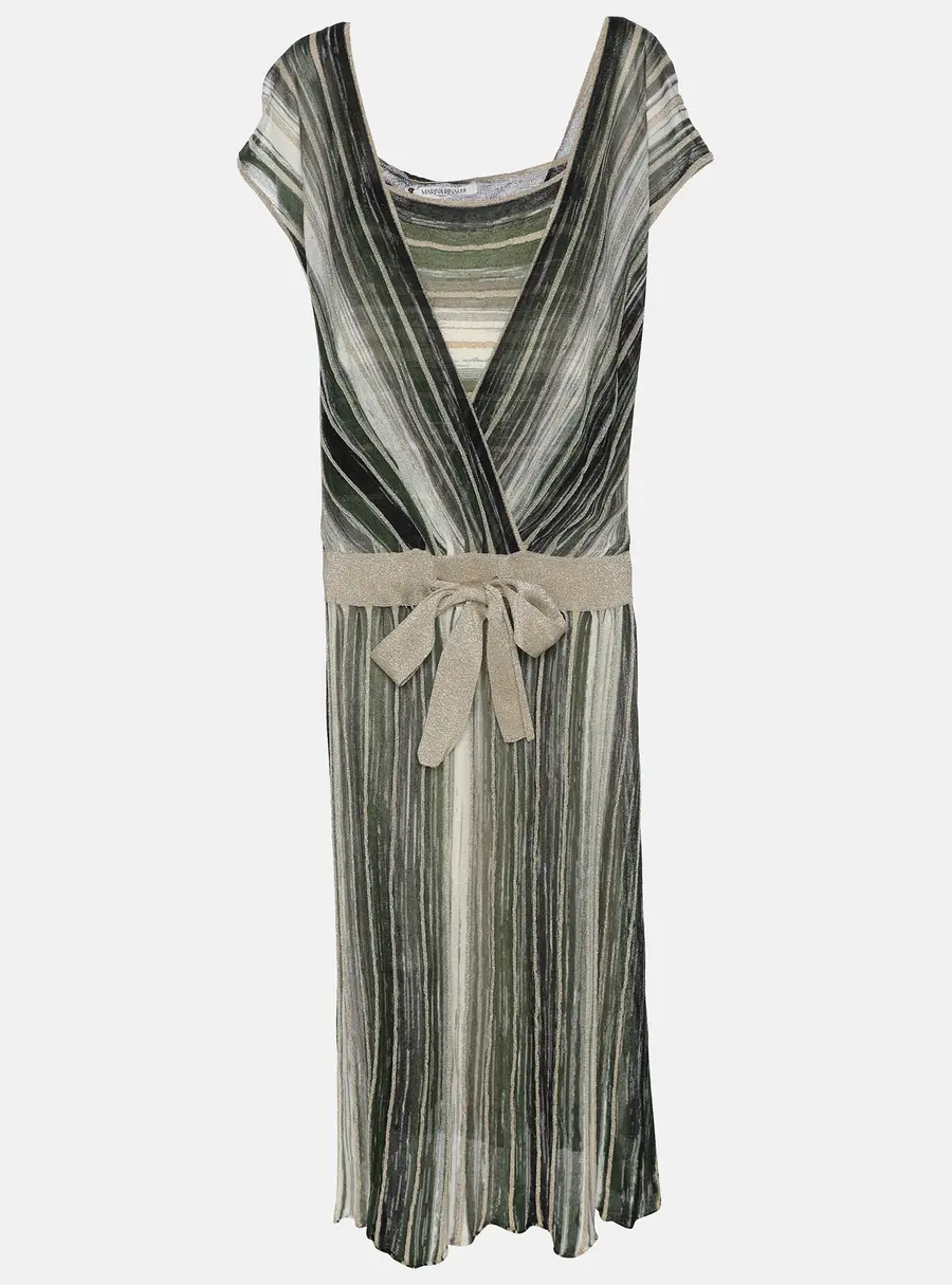 Marina Rinaldi Grey/Black Stripe Stretch Knit Midi Dress L