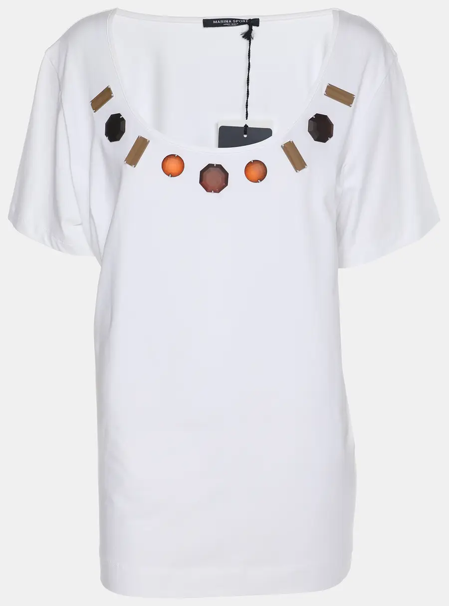 Marina Sport by Marina Rinaldi White Jersey Embellished T-Shirt L
