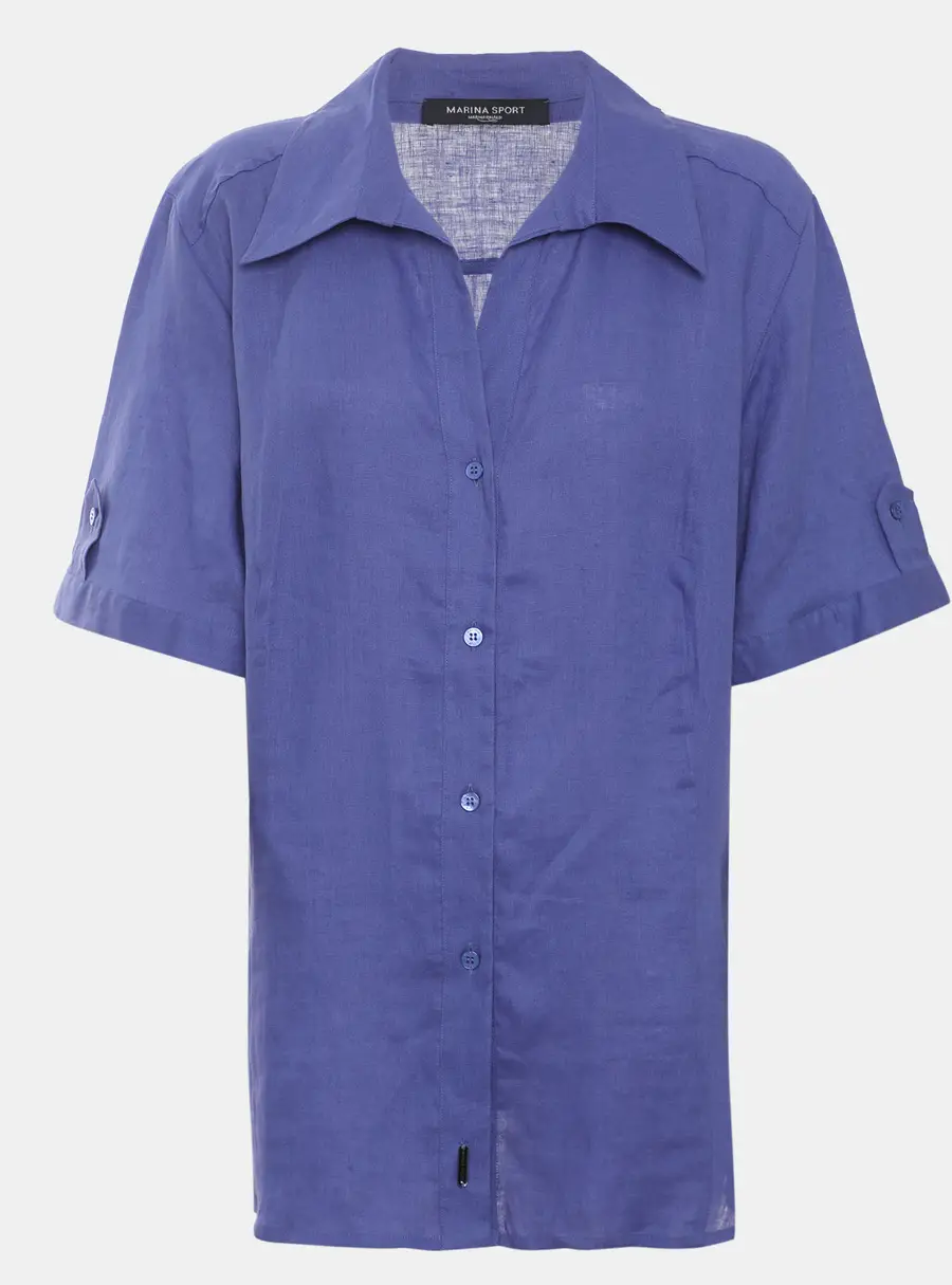 Marina Sport by Marina Rinaldi Navy Blue Linen Short Sleeve Shirt L