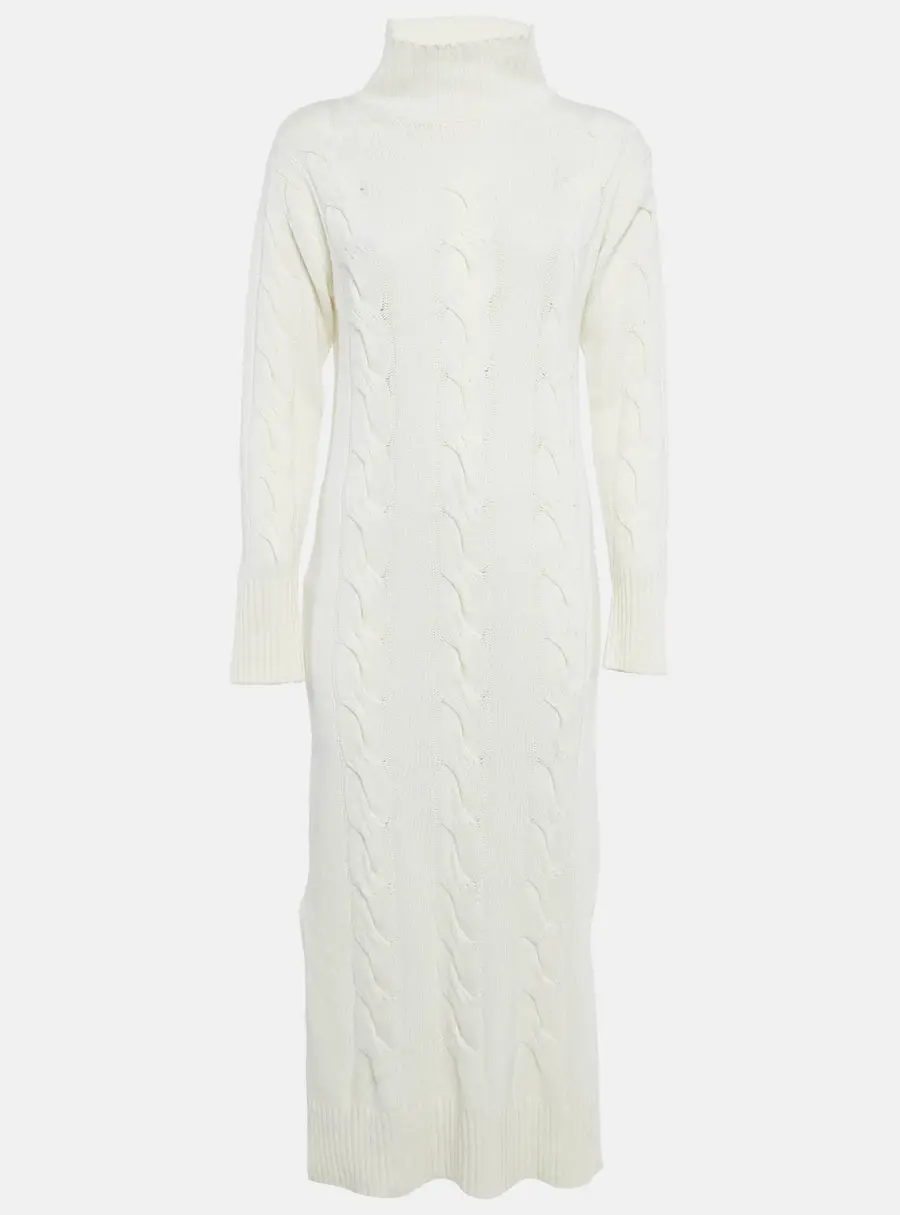 8 by Yoox Off-White Cable Knit High Neck Long Dress S