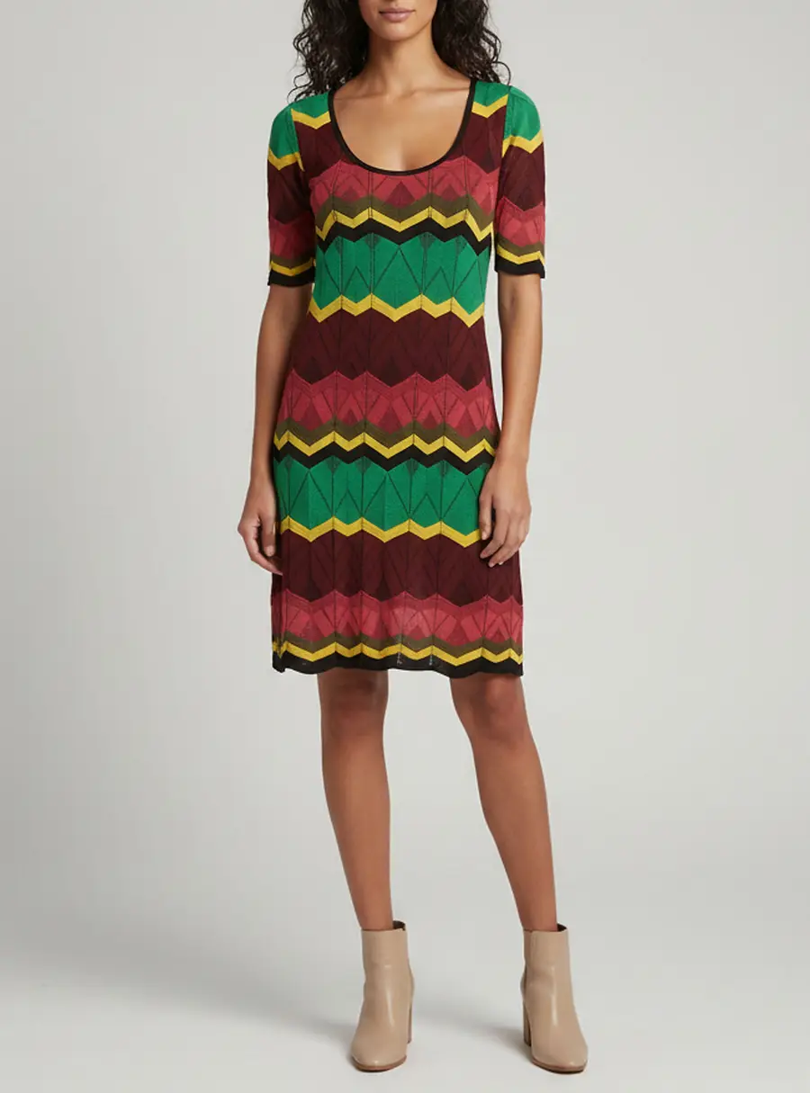 M Missoni Multicolor Zig-Zag Pointelle Knit Mini Dress XS