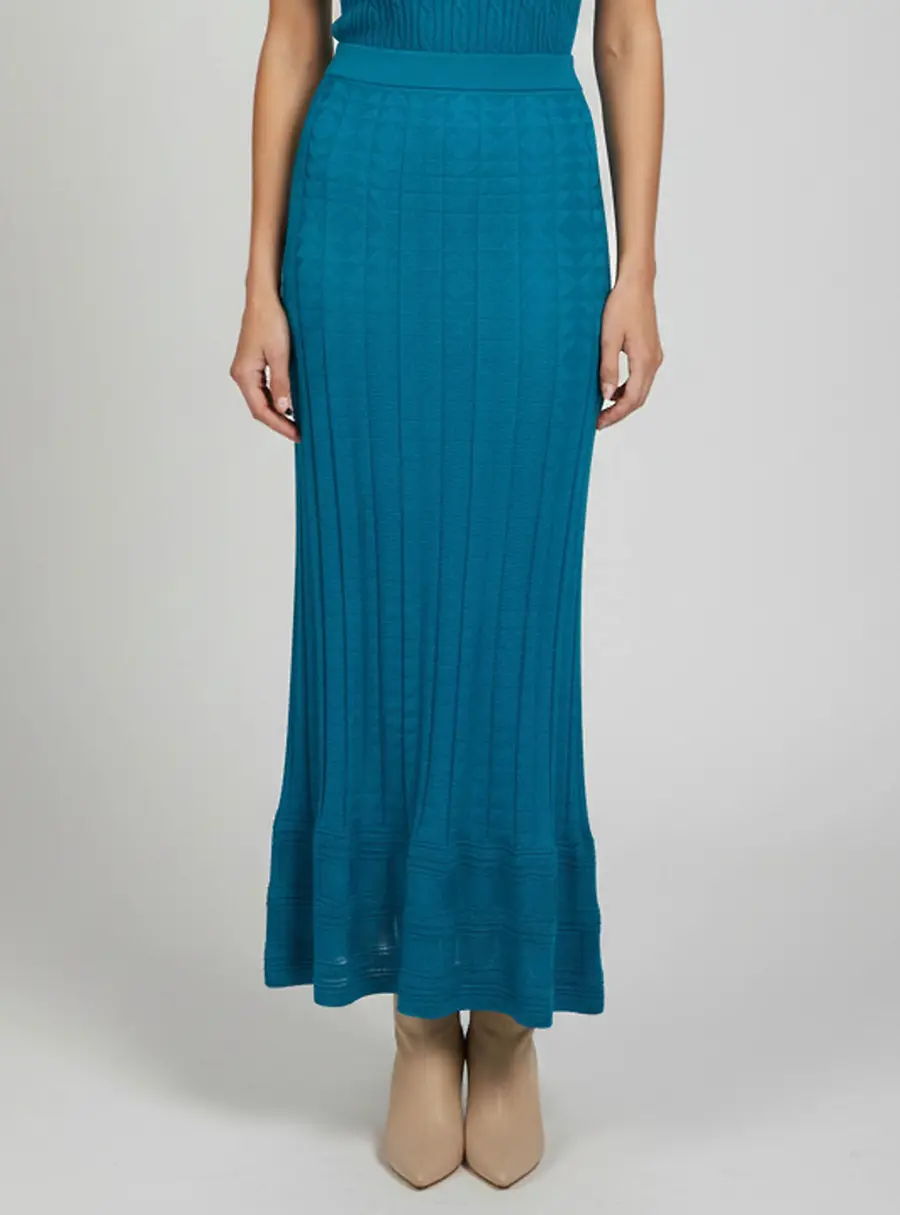 M Missoni Teal Blue Knit Pleated Maxi Skirt S
