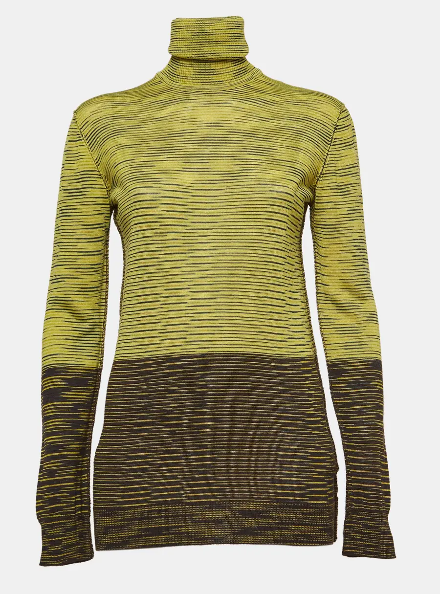 M Missoni Yellow/Brown Patterned Knit Turtle Neck Sweater L