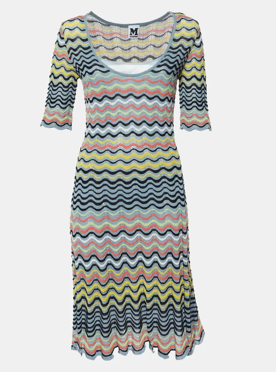 M Missoni Grey/Multicolor Wave Patterned Lurex Knit Dress M