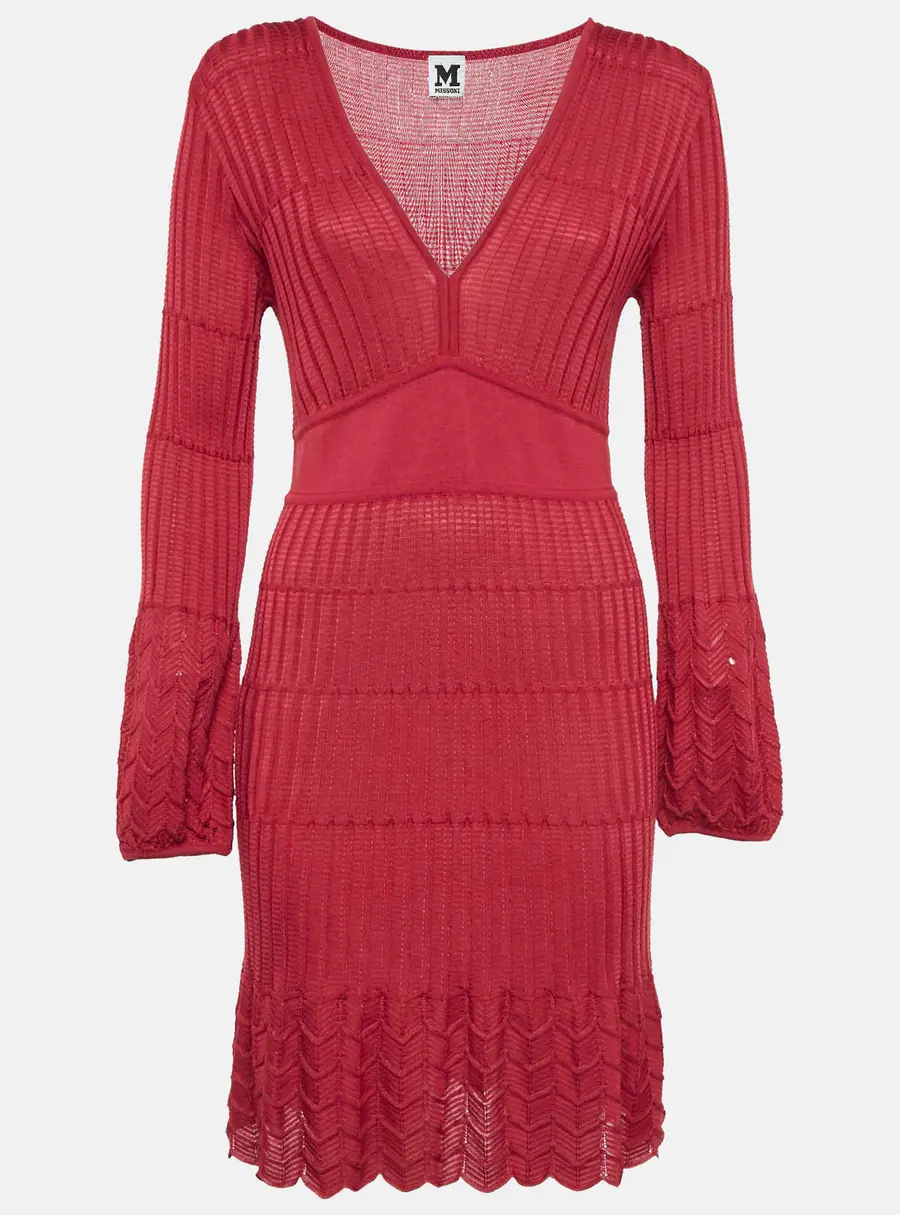 M Missoni Red Patterned Knit V-Neck Midi Dress M