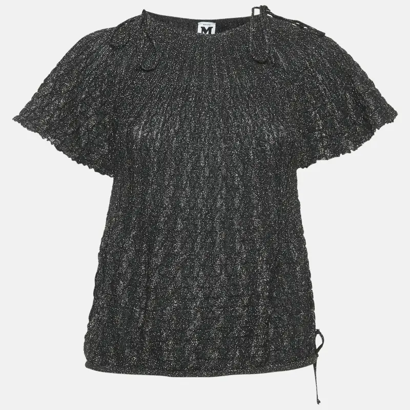 M Missoni Black/Metallic Patterned Lurex Knit Top L