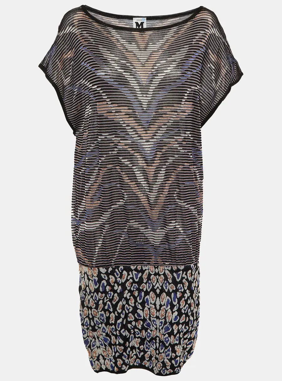 M Missoni Black Animal Pattern Knit Shift Dress L
