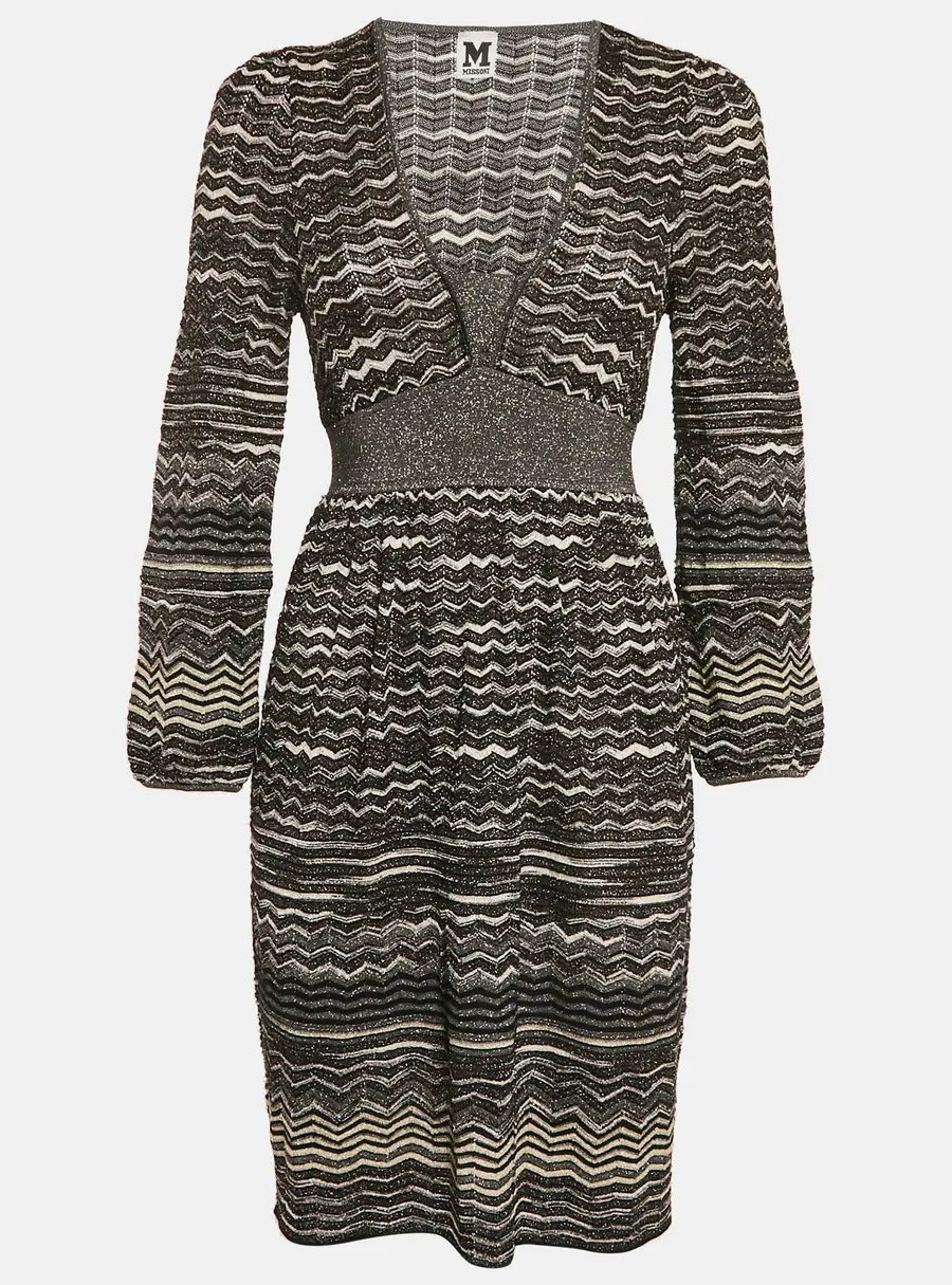 M Missoni Black Patterned Lurex Knit Mini Dress M