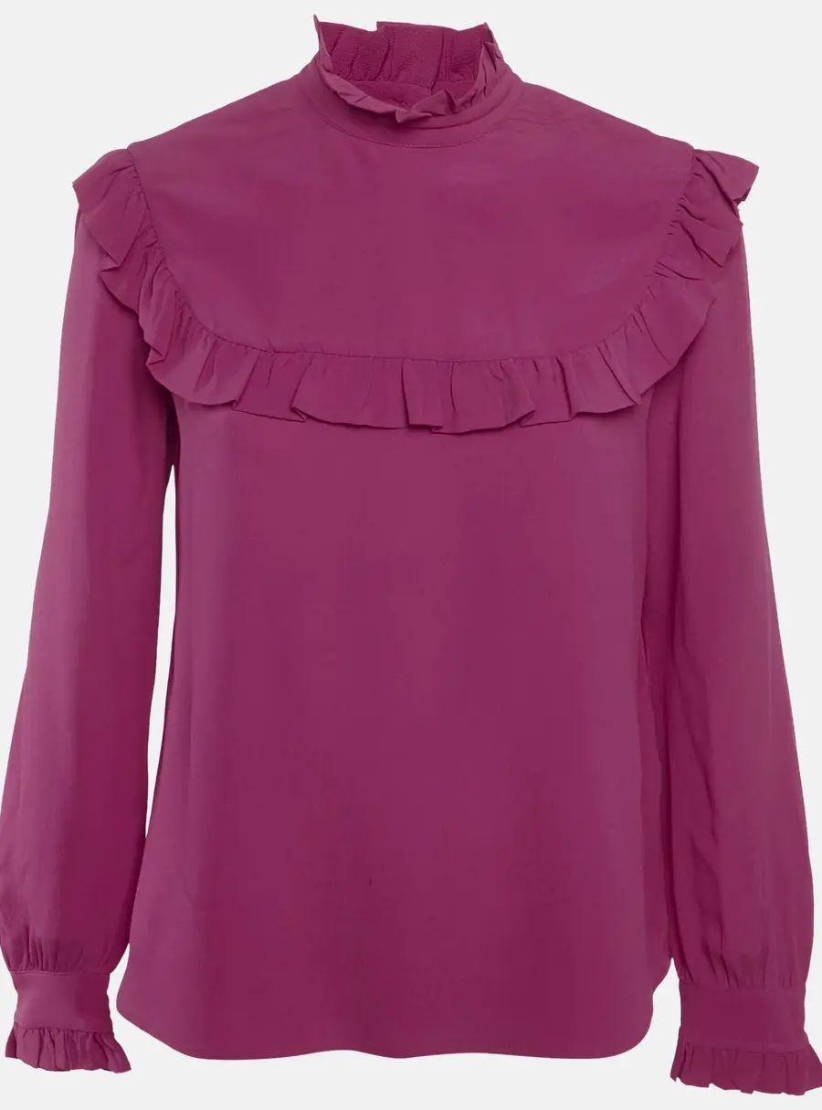 M Missoni Pink Silk Ruffled Long Sleeve Shirt