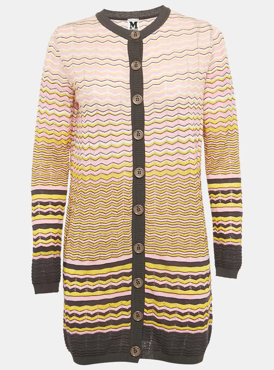 M Missoni Pink Zig Zag Knit Long Cardigan S