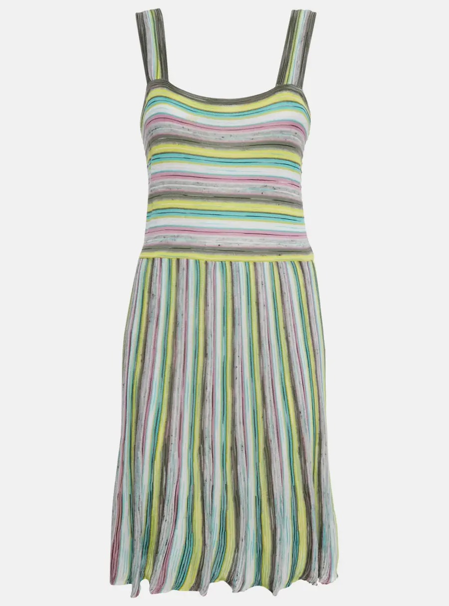M Missoni Multicolor Stripe Cotton Blend Knit Short Sleeveless Dress M