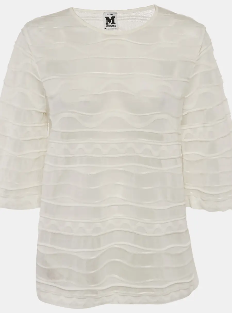 M Missoni White Patterned Knit Round Neck Top L
