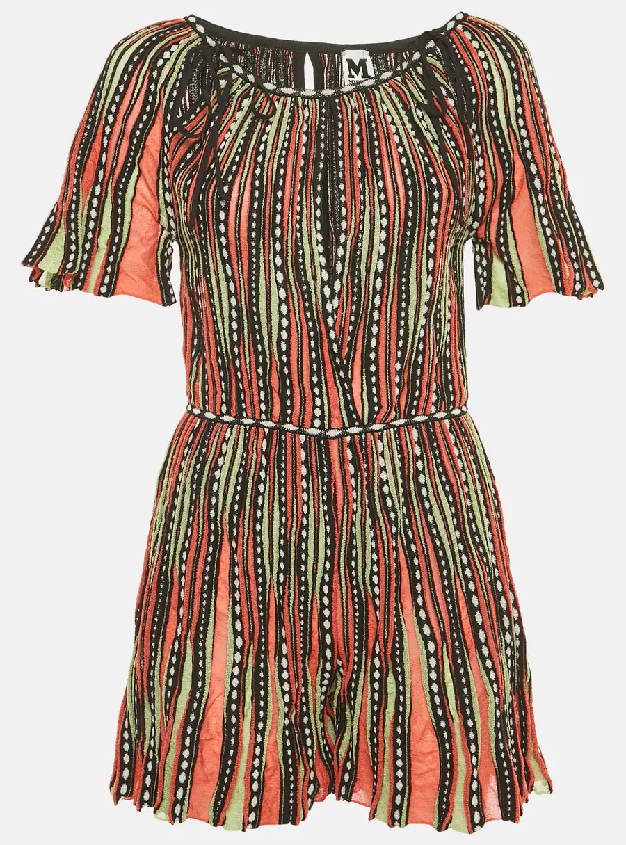 M Missoni Multicolor Patterned Knit Neck Tie Detail Playsuit S