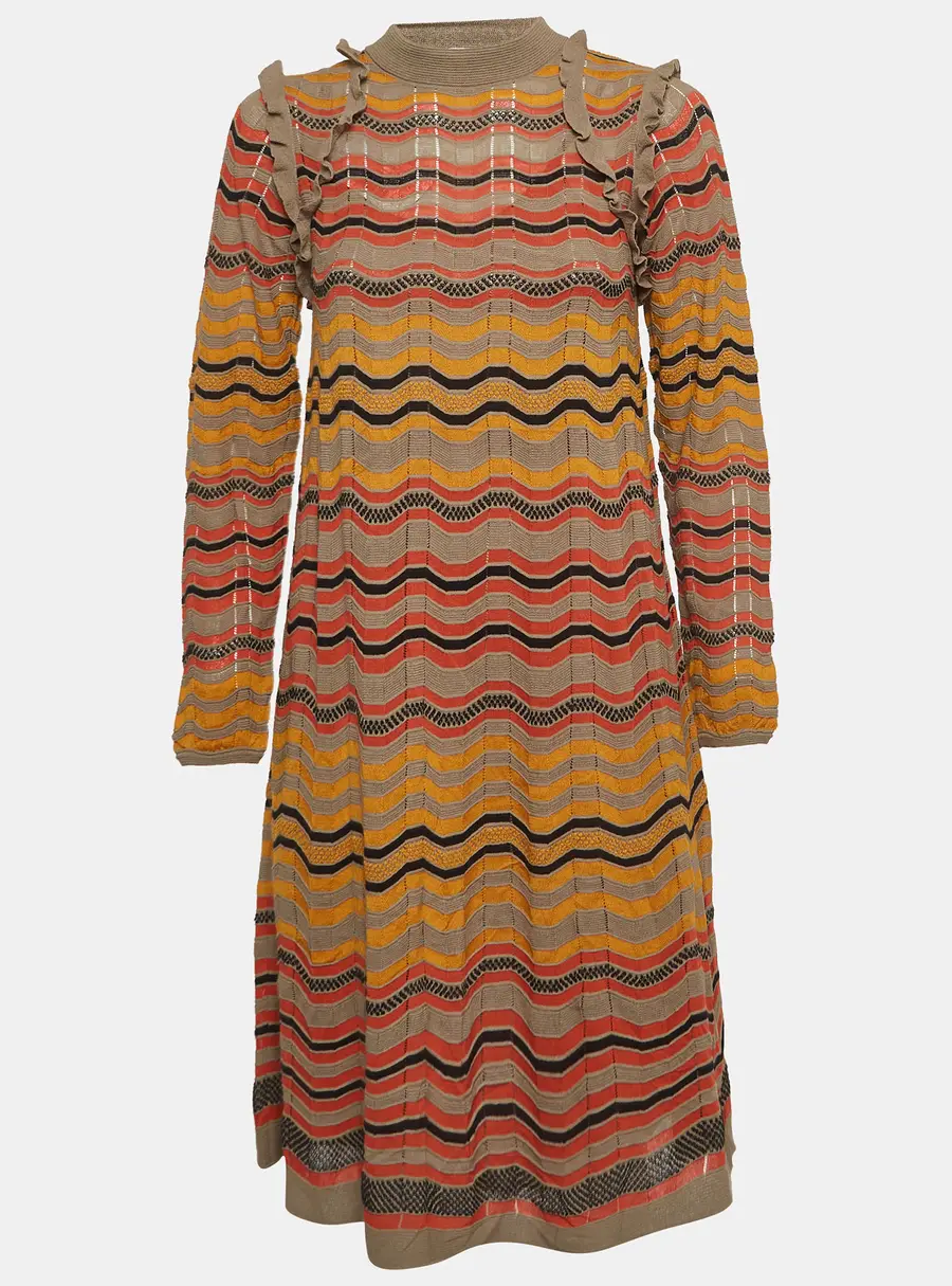 M Missoni Multicolor Patterned Knit Ruffled Dress M