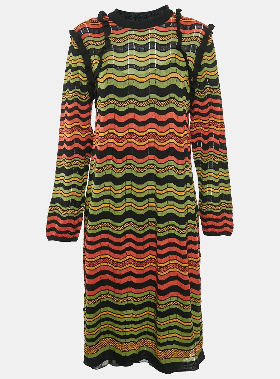 M Missoni Multicolor Pattern Ruffle Detail Midi Dress L