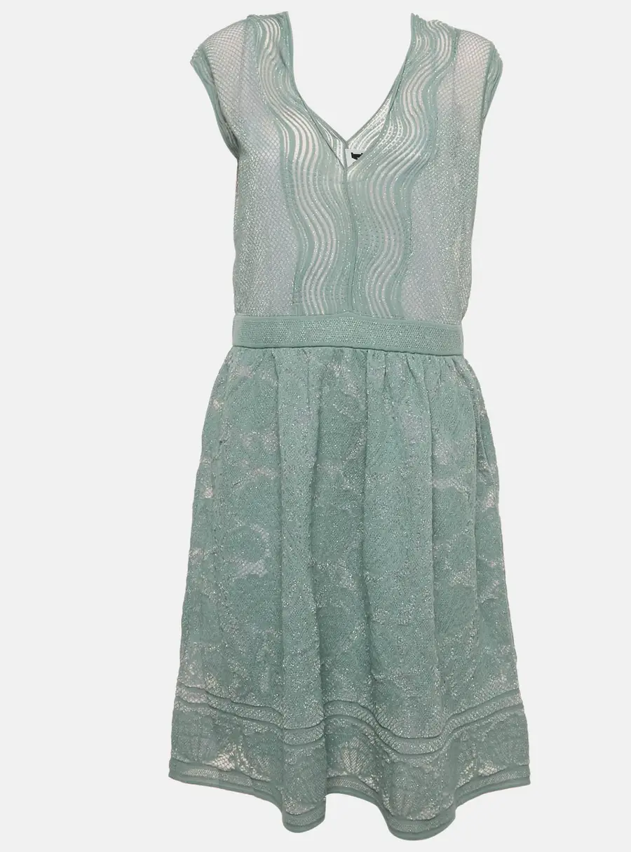 M Missoni Blue Patterned Lurex Knit Short Dress L