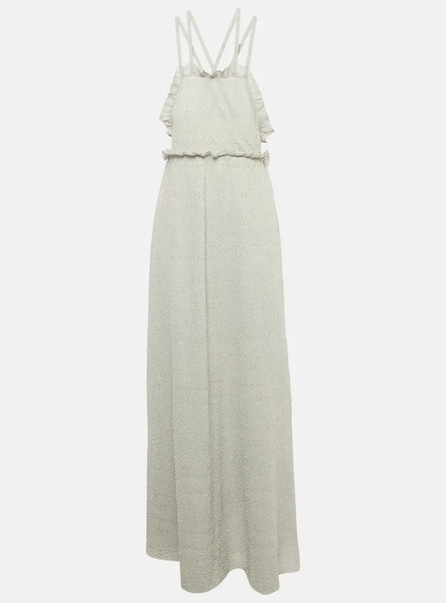 M Missoni Grey Lurex Knit Cross Back Detailed Maxi Dress L