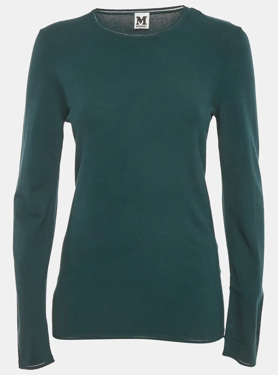 M Missoni Teal Blue Stretch Knit Crewneck Sweatshirt S
