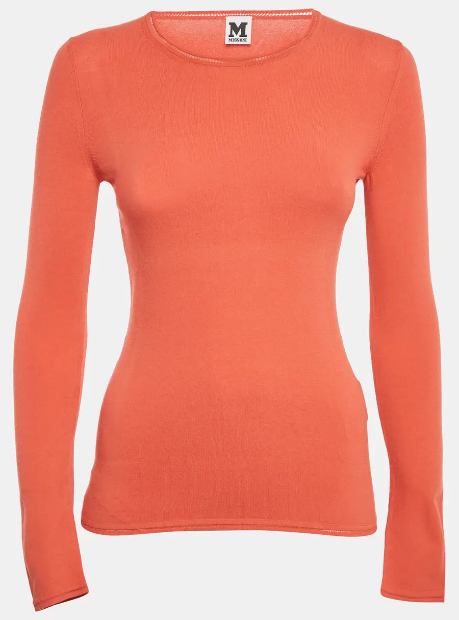 M Missoni Orange Stretch Knit Crewneck Sweatshirt L