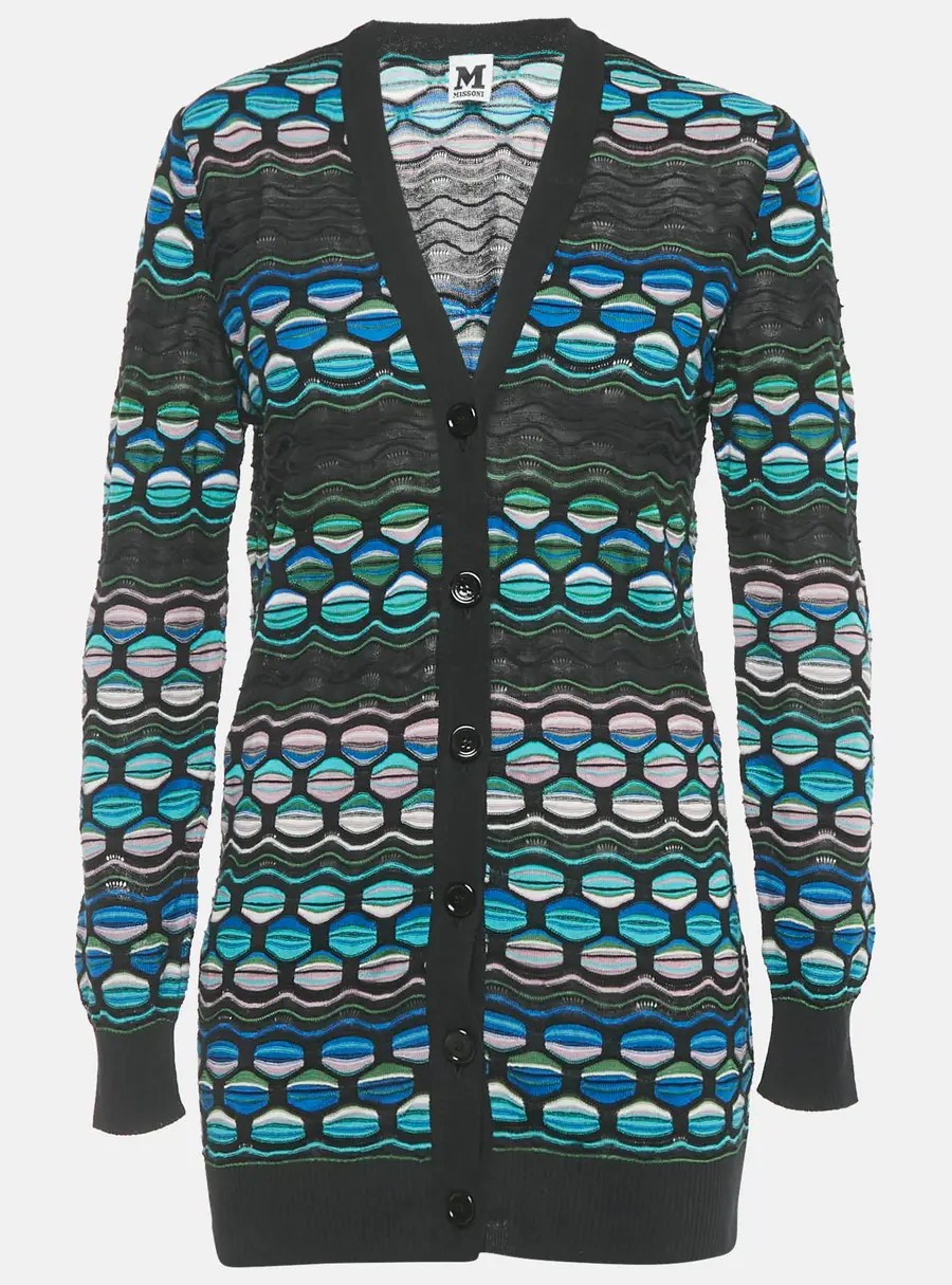 M Missoni Black/Blue Patterned Knit Button Front Cardigan M
