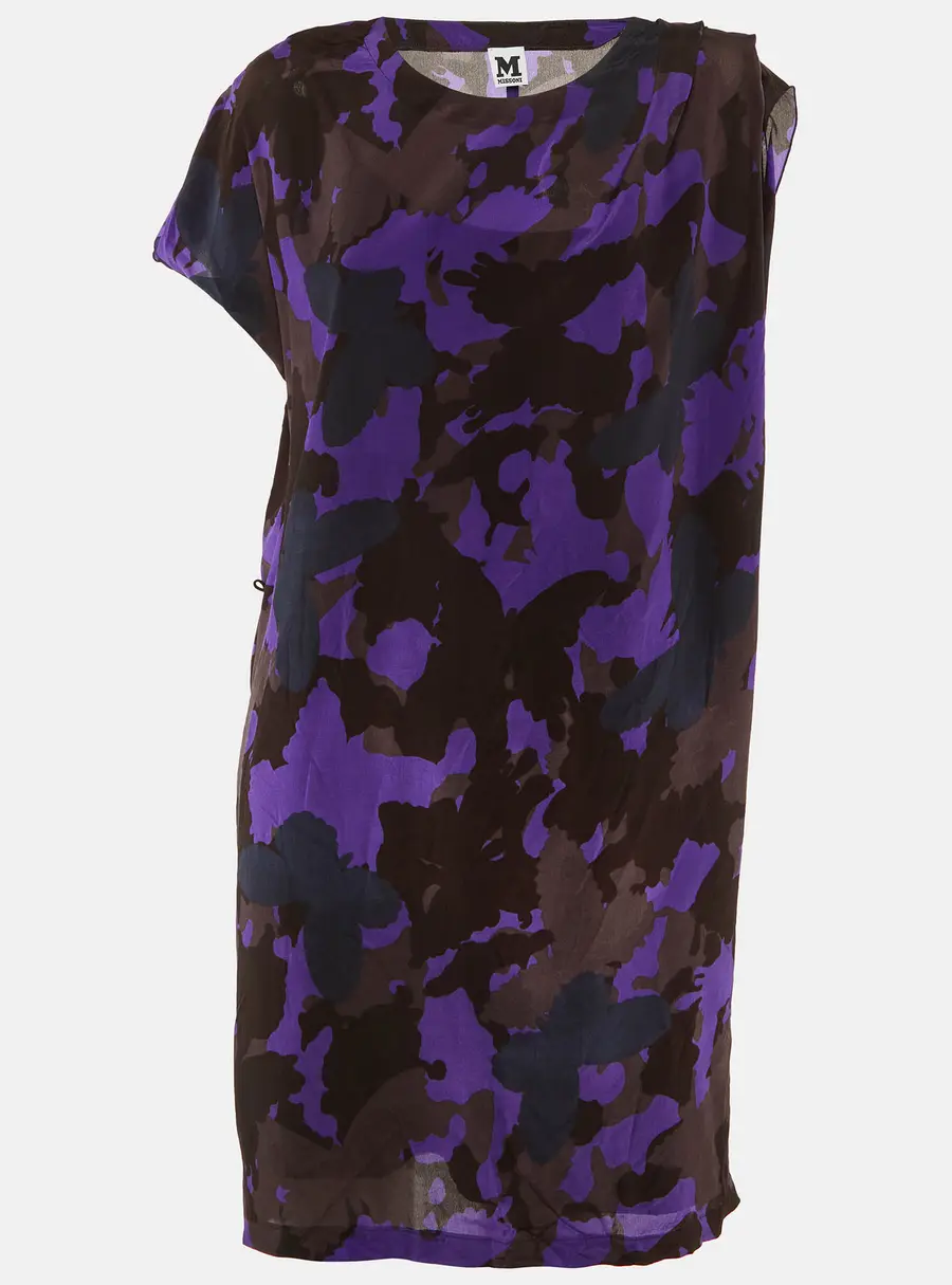 M Missoni Purple Butterfly Print Silk Knee Length Dress L