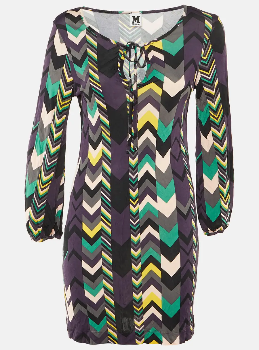M Missoni Purple Arrow Print Jersey Fitted Dress S/M