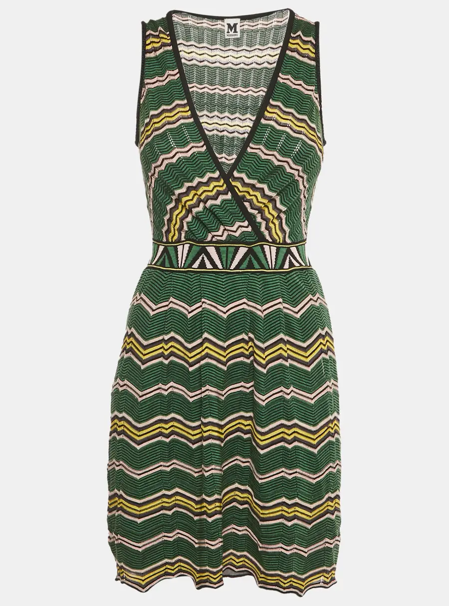 M Missoni Green Zig Zag Pattered Knit Mini Dress M