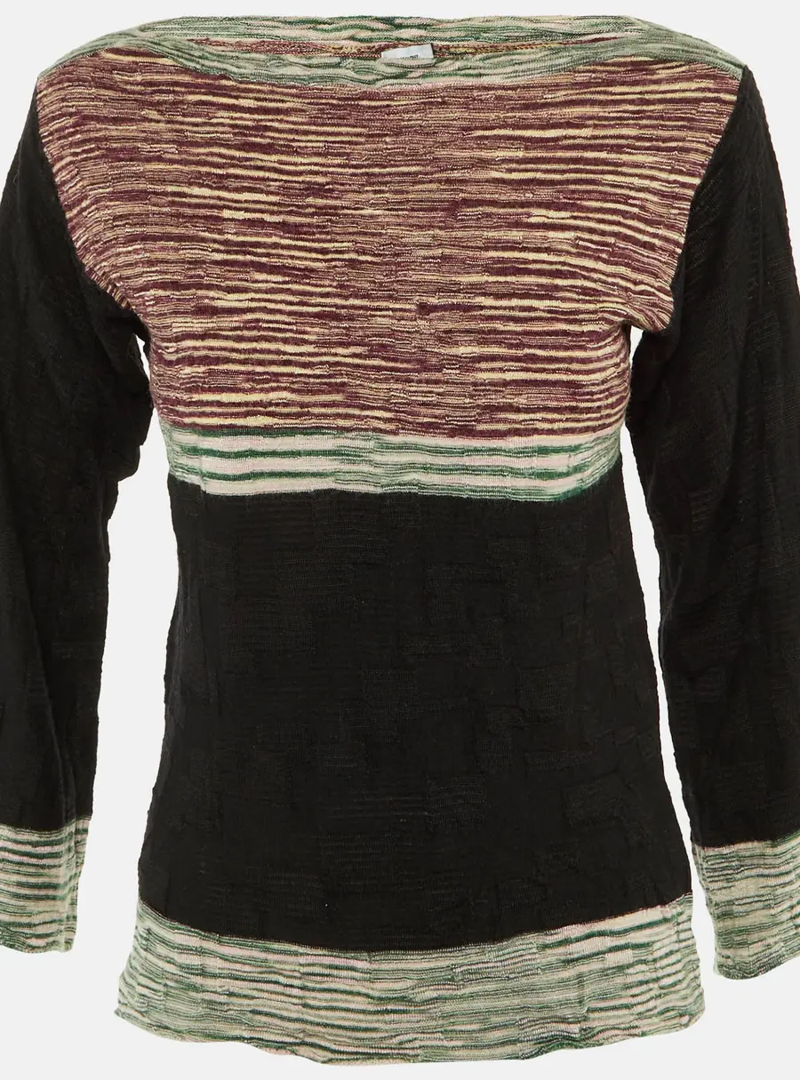 M Missoni Black Striped Merino Wool Knit Long Sleeve Top M