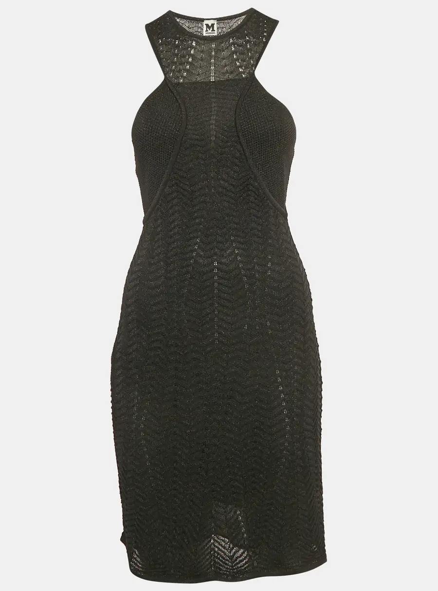 M Missoni Black Patterned Lurex Knit Mini Dress XS