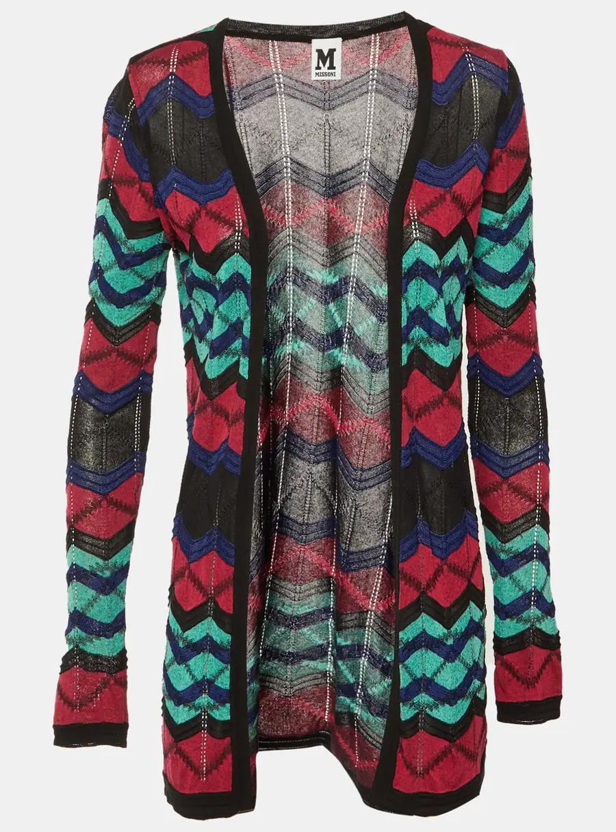 M Missoni Multicolor Chevron Knit Open Front Cardigan S