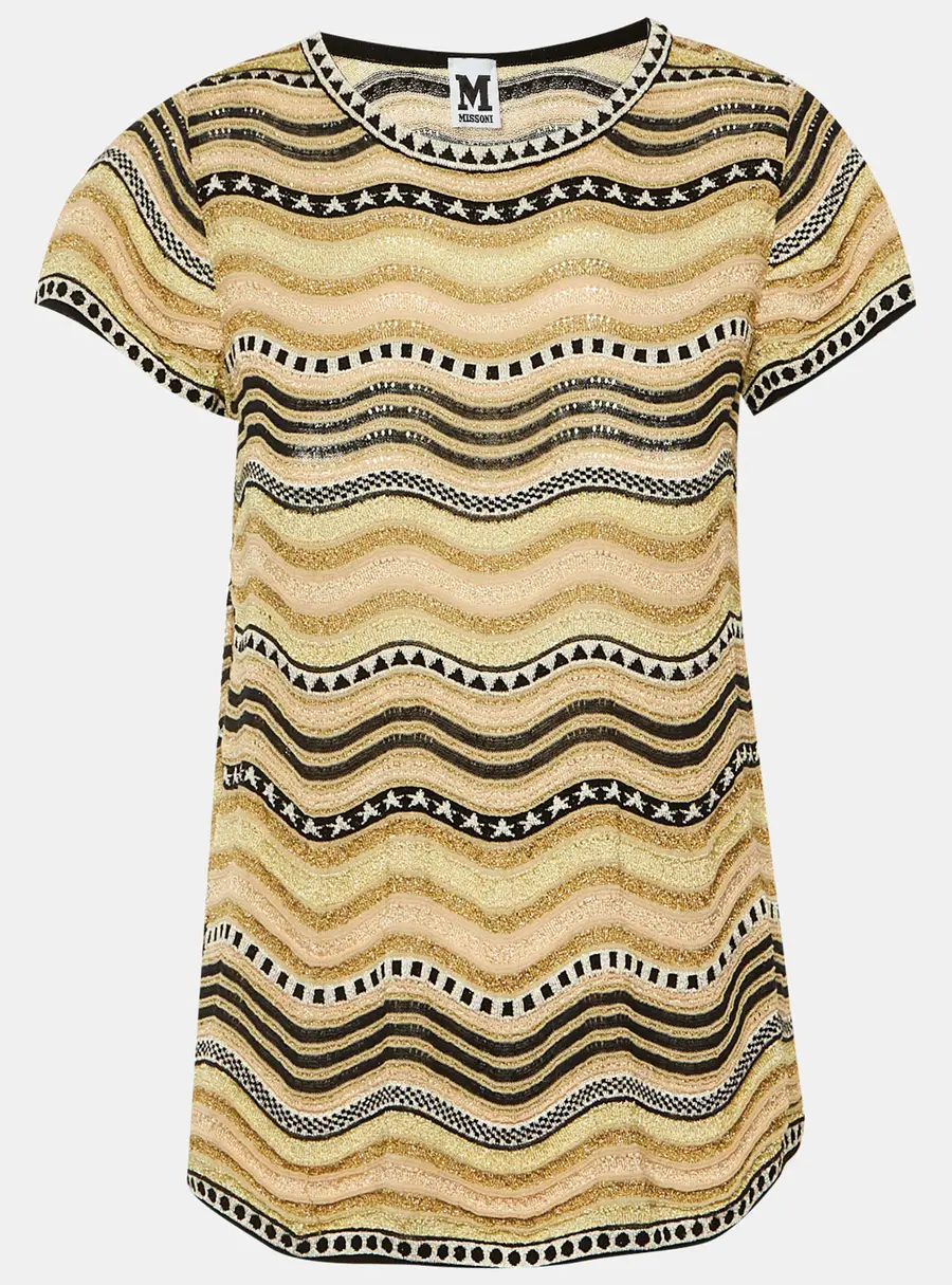 M Missoni Beige Metallic Wavy Knit Top S